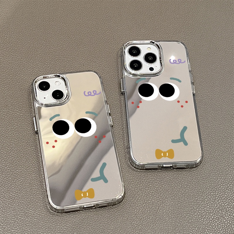 IPHONE Casing Ponsel Cermin Mata Besar Kompatibel Untuk Iphone11 12 13 14 12Pro 13Pro 14Pro Pro Max XR X XS Max Electroplating Tombol Perlindungan Mirror Cover