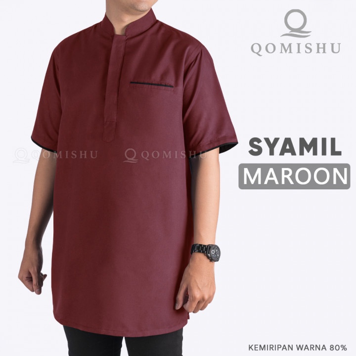 Baju Koko Syamil Kurta Pakistan Lengan Pendek Pria Qomishu Bahan Adem