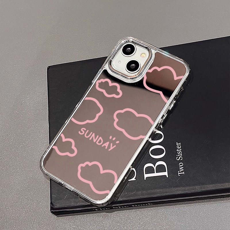 IPHONE Sunday Cloud Mirror Phone Case Kompatibel Untuk Iphone11 12 13 14 12Pro 13Pro 14Pro Pro Max XR X XS Max Electroplating Tombol Perlindungan Mirror Cover