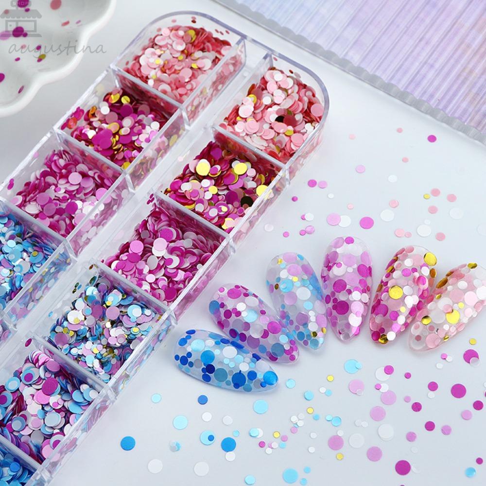 Agustina Kuku Payet Wanita Warna Campur Manikur Aksesoris Makeup Berbentuk Bulat Nail Art Patch Kuku Glitter Serpihan