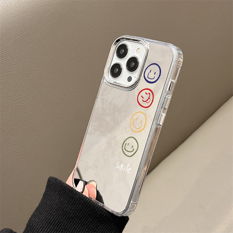 IPHONE Smile Emoji Mirror Phone Case Kompatibel Untuk Iphone11 12 13 14 12Pro 13Pro 14Pro Pro Max XR X XS Max Electroplating Tombol Perlindungan Mirror Cover