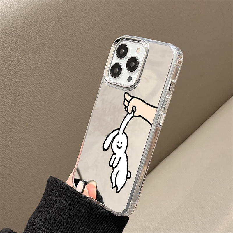 IPHONE Casing Ponsel Cermin Kelinci Telinga Panjang Kompatibel Untuk Iphone11 12 13 14 12Pro 13Pro 14Pro Pro Max XR X XS Max Electroplating Tombol Perlindungan Mirror Cover