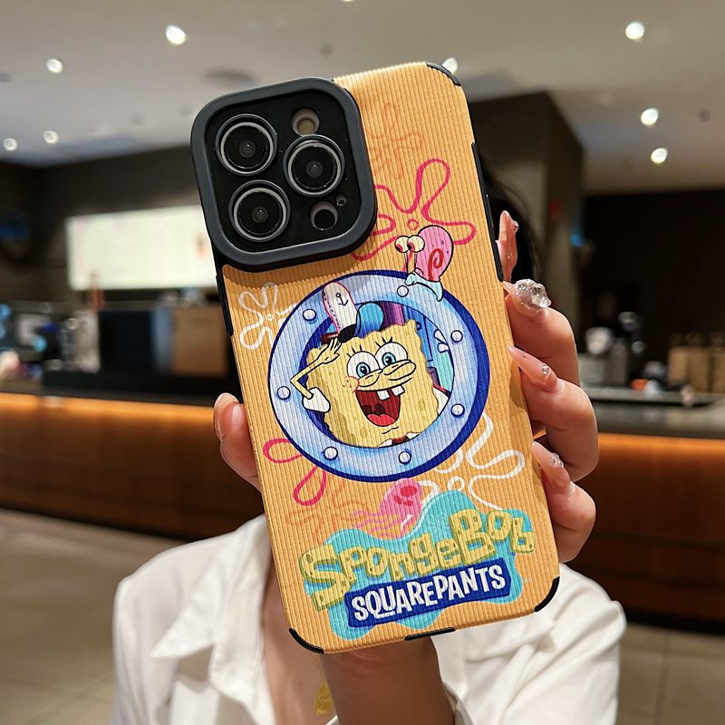 Samsung Leather Softcase Galaxy A21S A12 A32 A01 A03S A11 A12 A20S A50S A30S A51 A71 A52S A53 A73 S20 S10 FE Plus S21 S22 Ultra Cute SpongeBob Cartoon