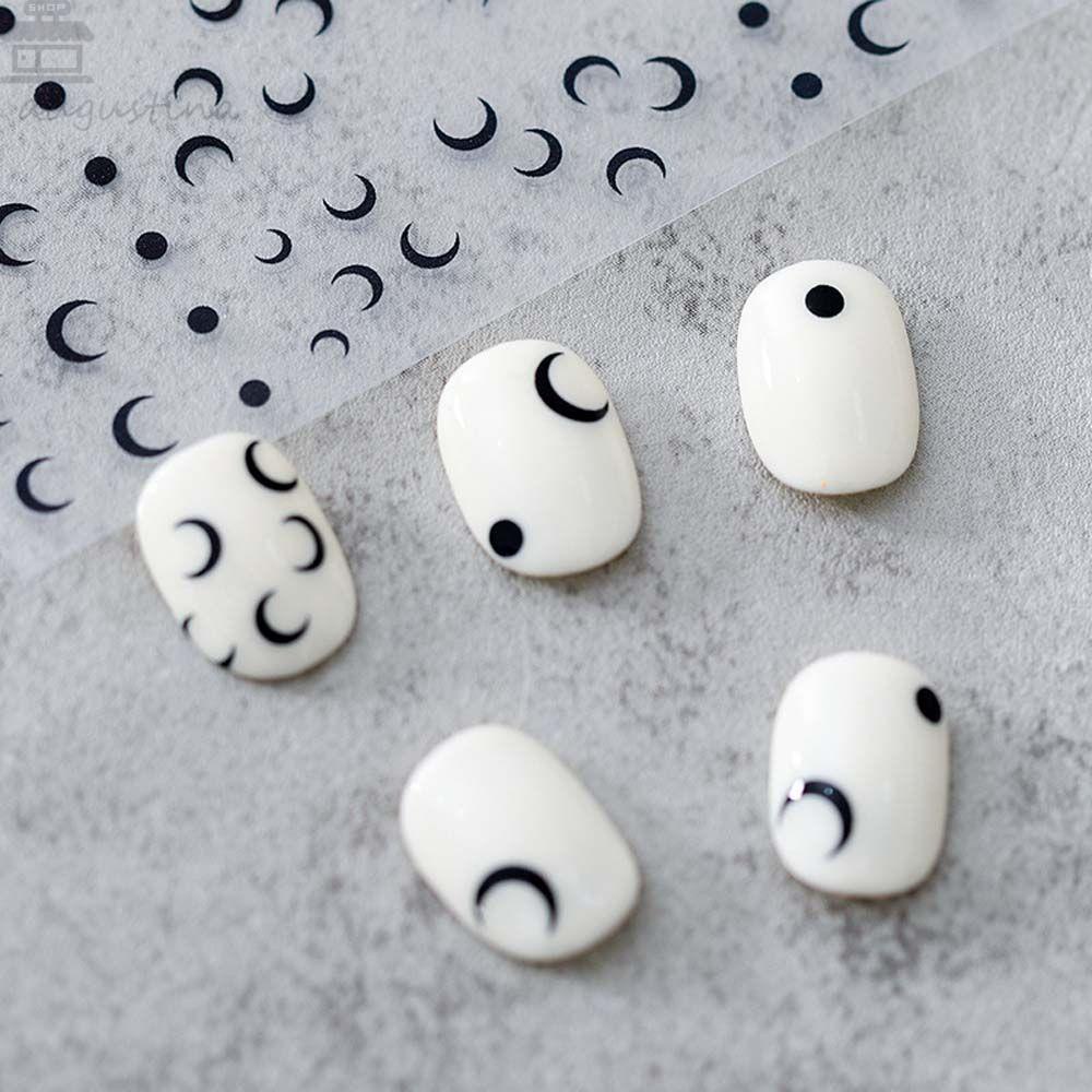 AUGUSTINA Agustina Stiker Nail Art Pesona Relief Awan Bulan Hitam Perekat DIY Alat Kuku