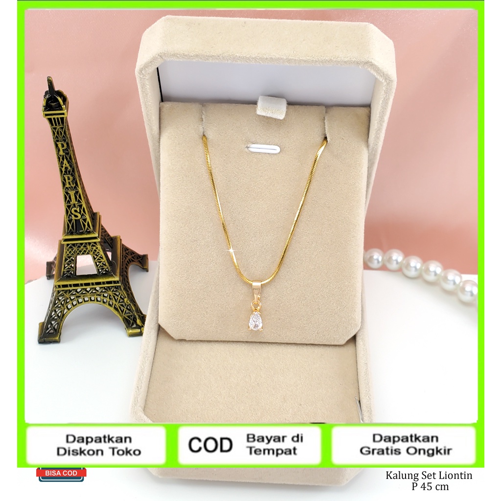 Kalung emas muda free surat Set Liontin Mata Satu Oval Mini Cantik