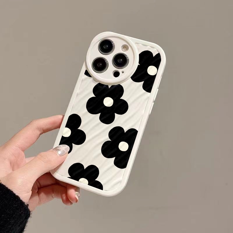 IPHONE Casing Ponsel Riak Air Bunga Hitam Kompatibel Untuk Iphone11 13 12 14 Pro Max14 Plus XR X XS MAX 7Plus 8Plus 7 8 SE 2020 2022 Shockproof Cover