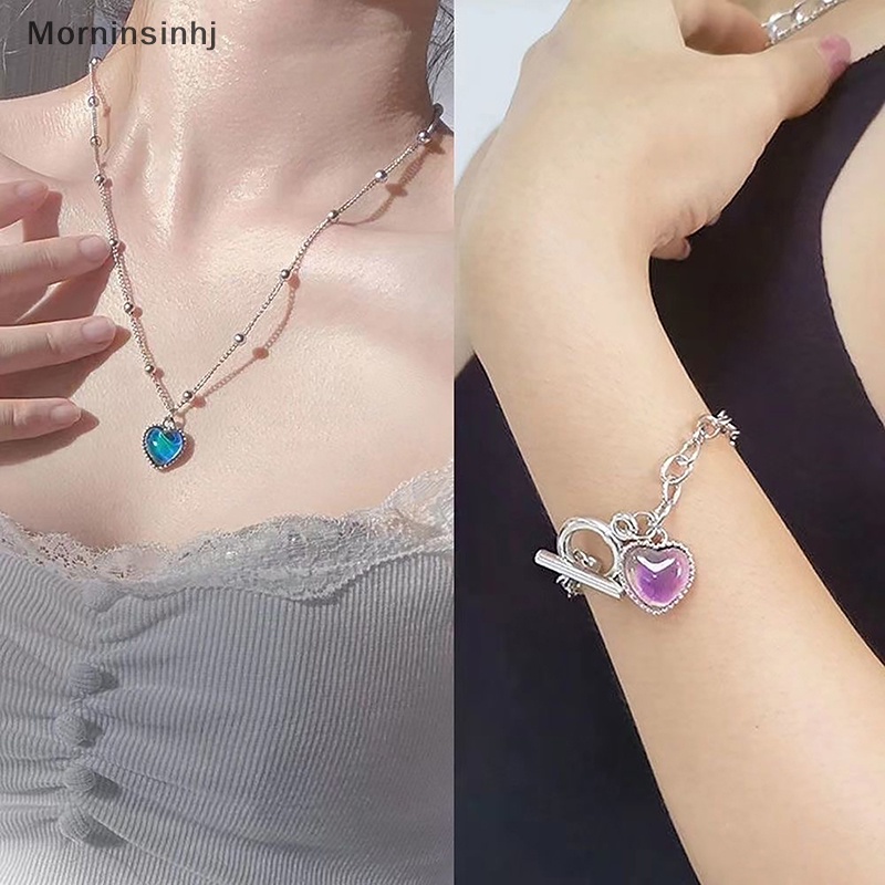 Mornin Perubahan Warna Cinta Liontin Kalung Merasa Emosi Sensitif Manik-Manik Rantai Kalung Hadiah Perhiasan Fashion Baru id