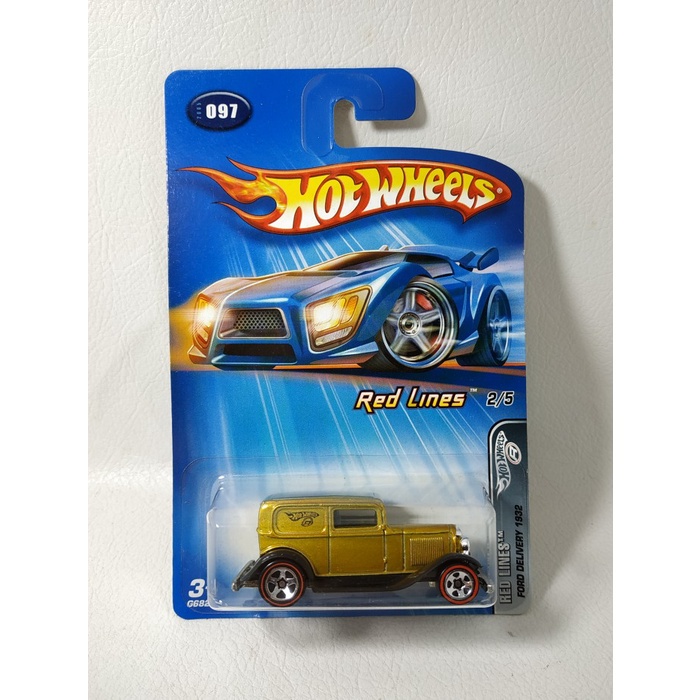 Hot Wheels 2005 Red Lines 1932 Ford Delivery Gold Japan Sticker Card miniatur mainan pajangan