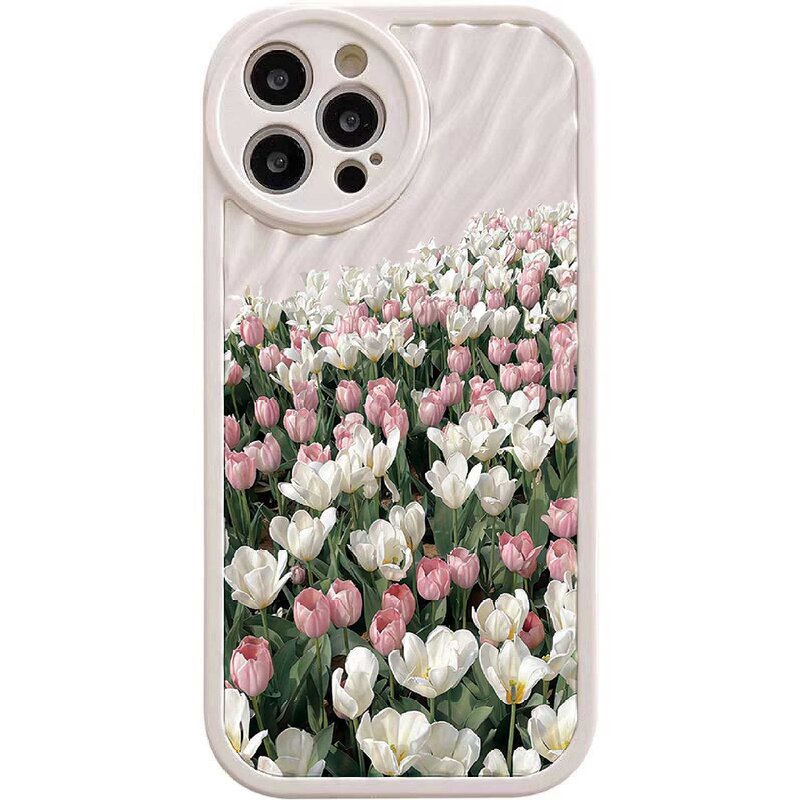 IPHONE Casing Ponsel Riak Air Tulip Bunga Segar Kompatibel Untuk Iphone11 13 12 14 Pro Max14 Plus XR X XS MAX 7Plus 8Plus 7 8 SE 2020 2022 Sarung Tahan Guncangan