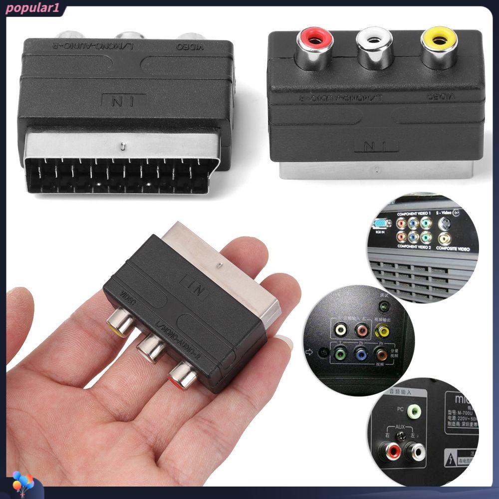 POPULAR Populer Scart Male to 3RCA Female Audio Phono Konektor Adapter Input Untuk PS4 WII DVD VCR