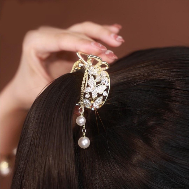 Fashion Hair Claw Simple Hairgrip Gadis Ponytail Holder Hair Pin Flash Berlian Kupu-Kupu Jepit Rambut Mutiara Rumbai Rambut Gesper