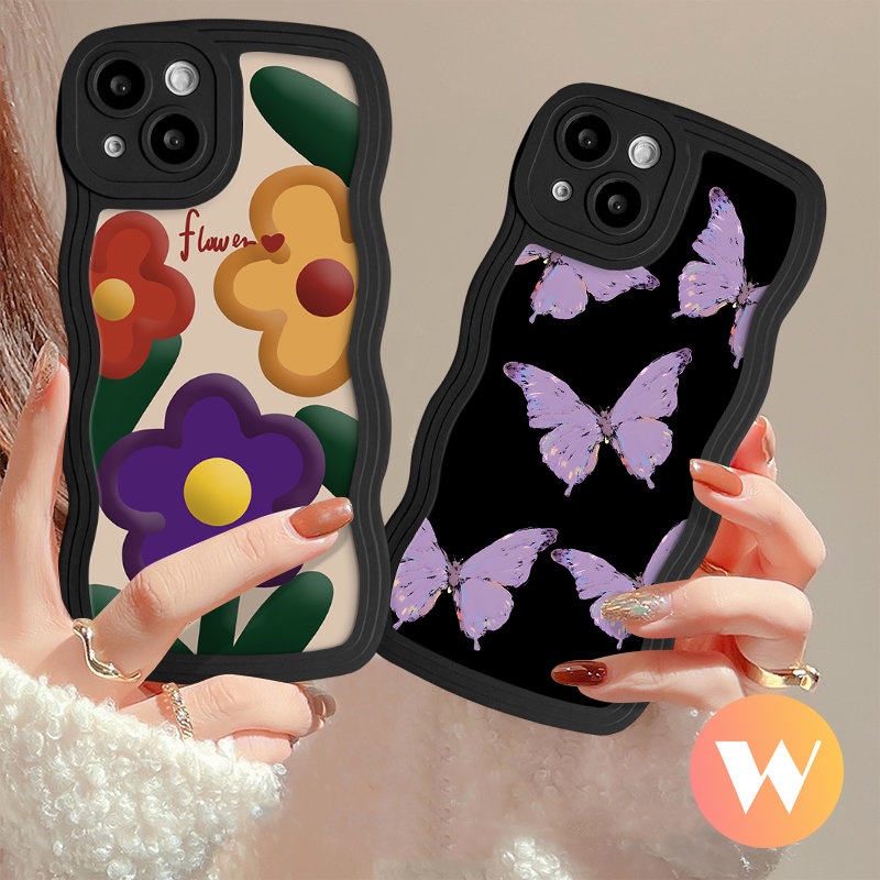 Case Untuk Redmi 9T A2 10A 9C A1+ A2+12C 9 10C 10 A1 9A Note8 11 10 9 Pro 11s 10s 9s Mi 11T Pro POCO X3 M3 NFC Pro Kupu-Kupu Cantik Lembut Bergelombang Tepi Bunga Segar Sarung