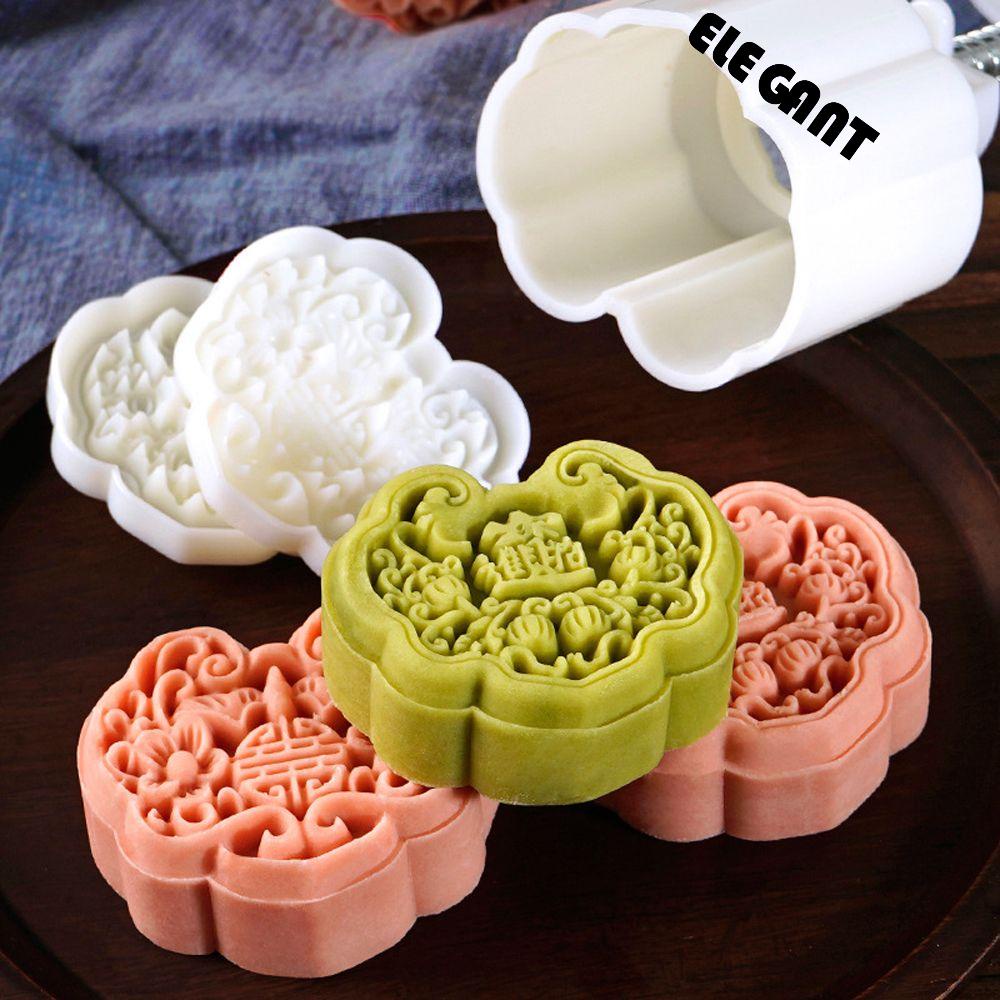 【 ELEGANT 】 Es Kulit Cetakan Mooncake 1set Plastik Tangan Ditekan Mid-Autumn Festival Moon Cake Cookie Mold Dapur Gadget Mooncake Hias Aksesoris Kue Bulan Cetakan Mooncake