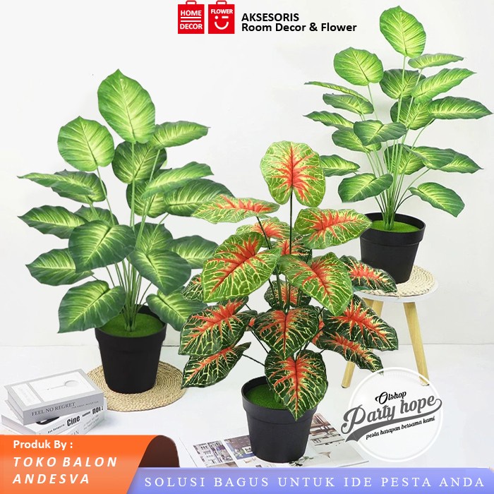 Daun Keladi Aglonema Hias / Daun Plastik Bunga Artificial Jumbo Keladi