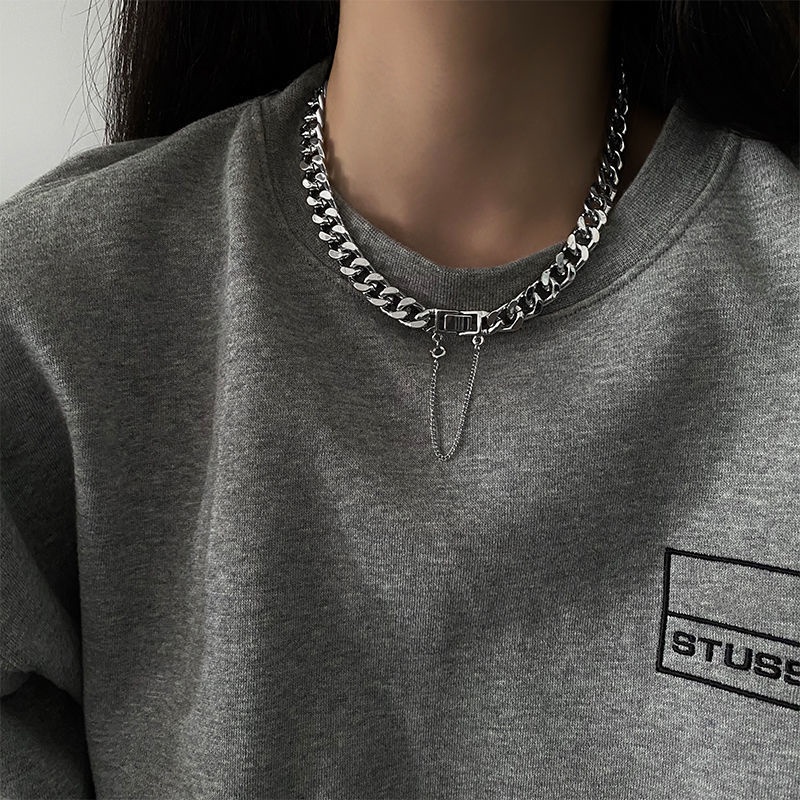 Gaya Eropa Amerika Kalung Kuba Perempuan ins Hip Hop Trendi Logam Tebal Rantai Klavikula Rantai Sweatshirt Rantai Kalung Pria