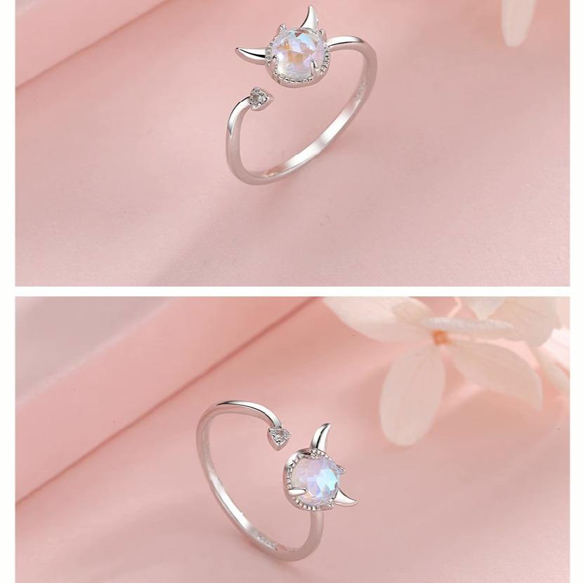 Cincin Couple Angel and Demon Moonstone Aksesoris Fashion Adjustable All Size