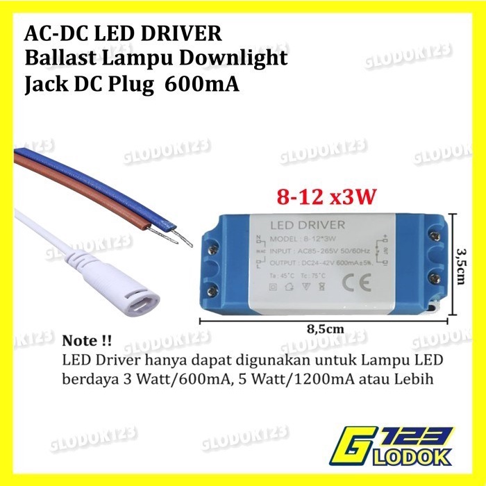 LED Driver Power Supply Downlight 8-12 12-18 18-24 x 3Watt DC Plug