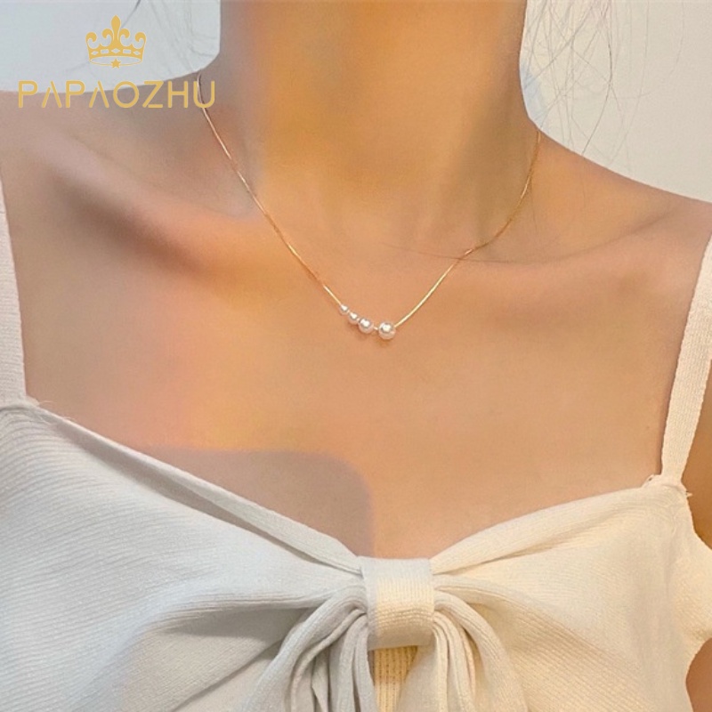 Papaozhu Ins Trendi Mutiara Manik-Manik Liontin Kalung Untuk Wanita Gadis Vintage 14 K Emas Choker Perhiasan