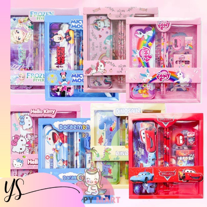 

yeong_stuffid Set Kotak pensil Motif pony spiderman frozen 6 collors Tempak Pensil Set Dengan Penggaris Penghapus Serutan Banyak Variasi Warna Murah