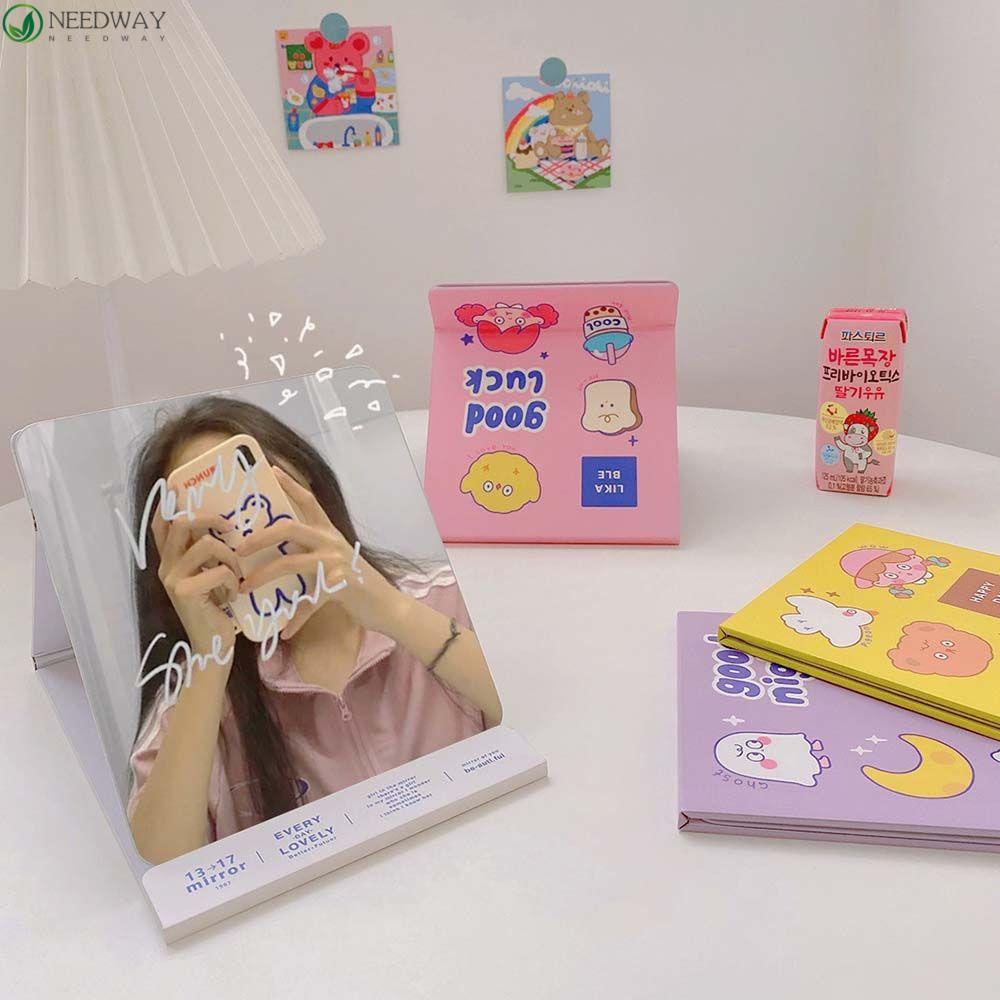 NEEDWAY Cermin Rias Makeup Wanita Cewek Motif Kartun Alat Rias Portable