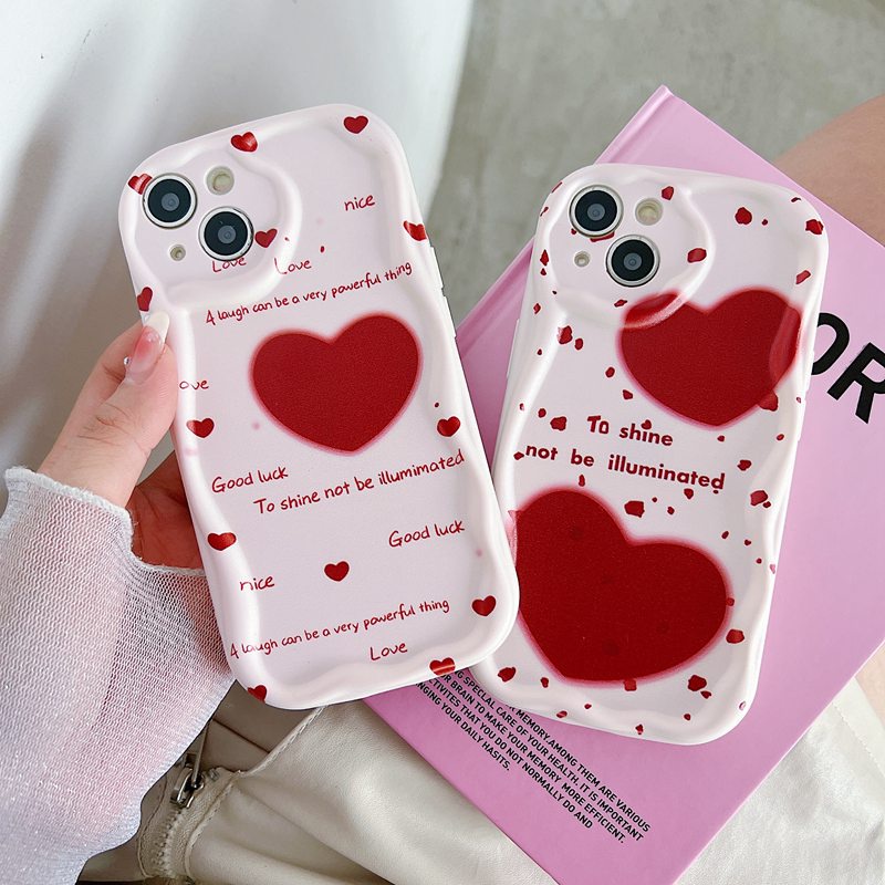 Cream Casing English Two Red Loves Soft Case HP iP iPhone 6 6S 7 8 14 + Plus SE 2020 2022 X XS XR 11 12 13 Pro Max