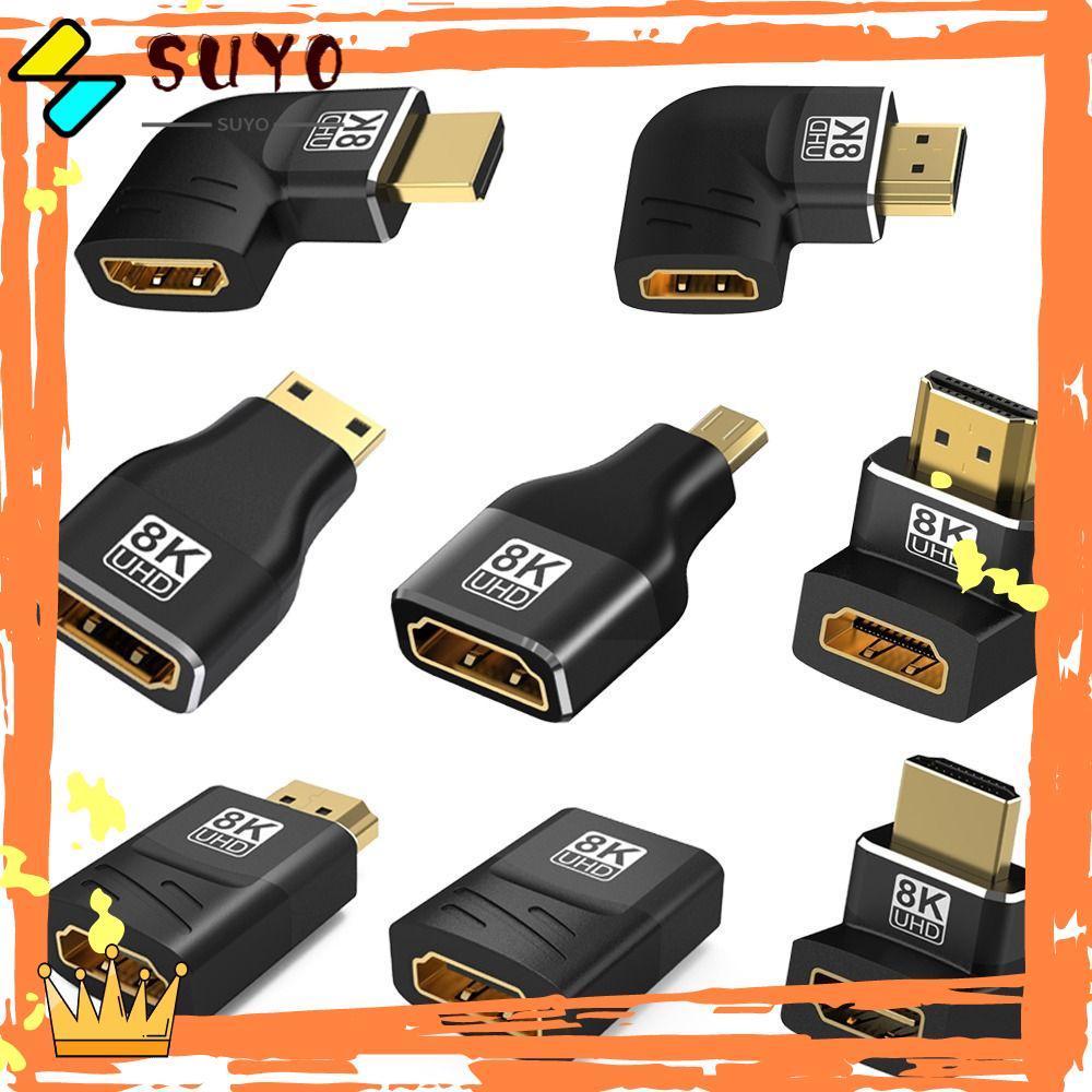 SUYO 3pcs 8K Adaptor HDMI-Kompatibel 60HZ 120Hz Mini/Micro HD Sudut Kanan 60HZ HDTV