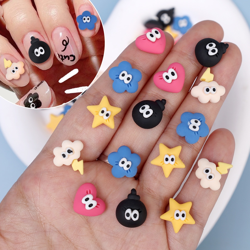 [Fitur] 10 /50 Pcs/Bag Kartun Dekorasi Kuku/Ornamen Kuku Stereo Cinta Bintang Mini/Resin Awan Nail Art/DIY Manicure Accessories/Bor Kuku Bola Bara/Bagian Perhiasan