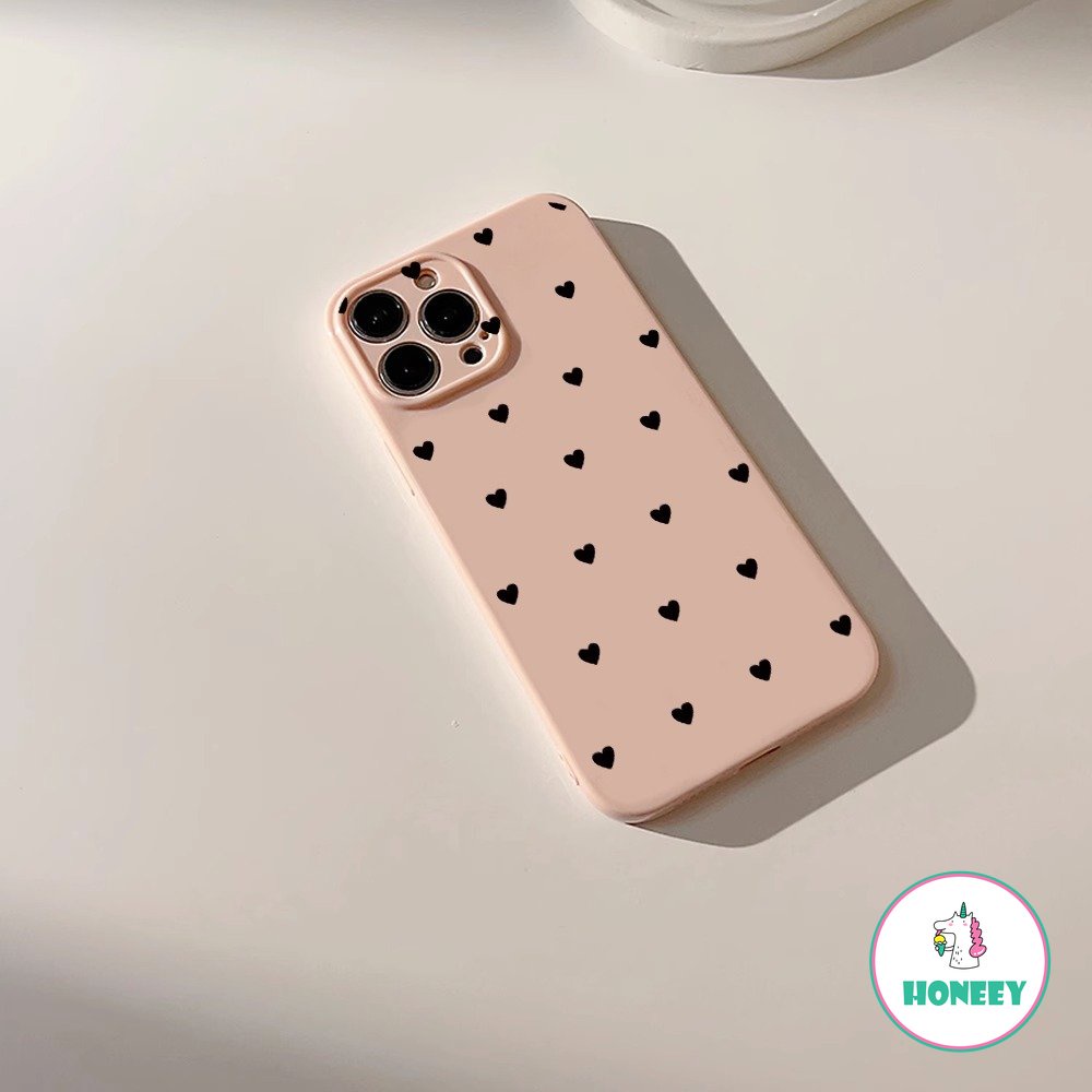 Indah Hitam Pink Cinta Hati Ponsel Case Kompatibel Untuk iPhone 14 Pro Max13 12 Pro Case iPhone 11 Pro Max Silikon Glossy Lembut Shockproof Back Cover