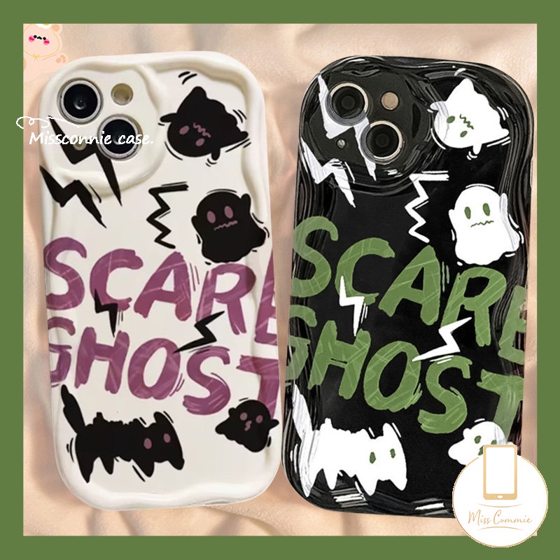 Couple Cute Scared Ghost Soft Case Untuk Realme C35 C21Y C53 C12 C55 C25Y C25 C31 C33 C25s C30 5 5i 7i 6i 9i 5s C11 C20A C3 C20 C15 C21 C17 3D Wavy Curved Edge Kartun Monster Cover