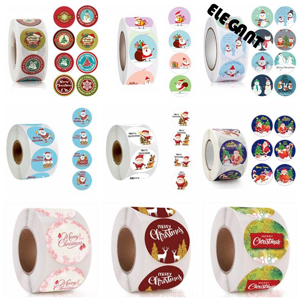 【 ELEGANT 】 Stiker Natal Self-adhesive Scrapbook DIY Dekorasi Natal Perlengkapan Festival Natal Liburan Dekorasi Amplop Segel Untuk Kartu Hadiah Paket Stiker