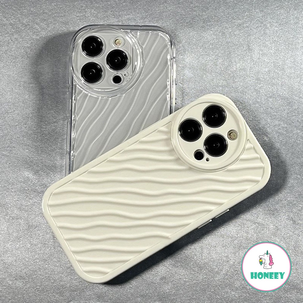 Casing Ponsel 3D Simple Beige Water Ripple Kompatibel Untuk Iphone14 13 12 11 Pro Max X XR XSMAX Case iPhone 11 7 8 SE 14plus Shockproof Back Cover