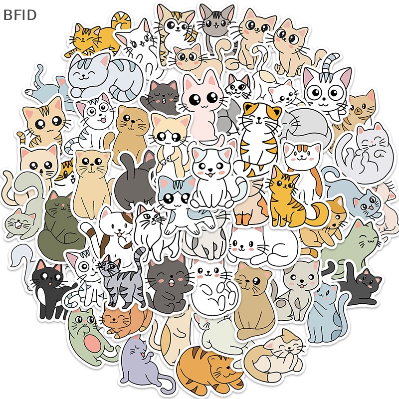 [BFID] 60pcs Kawaii Kucing Kartun Stiker Hewan Lucu Decals Mainan Anak DIY Scrapbook Laptop Stationary Gitar Koper Stiker Mobil [ID]