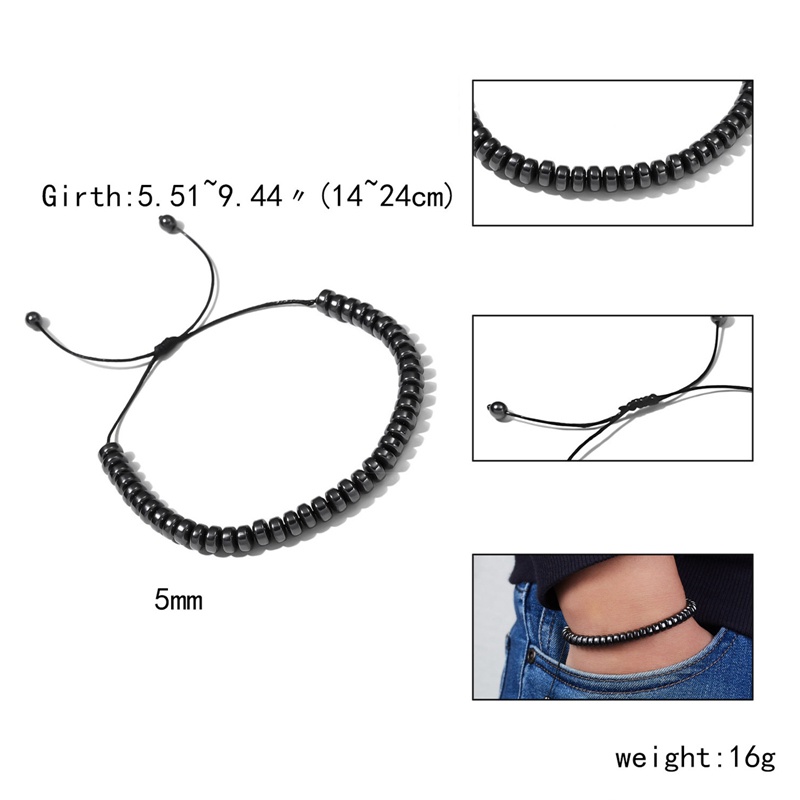 Gelang Tangan Kepang Manik-Manik Hati Kreatif Geometris Gallstone Hitam Untuk Wanita