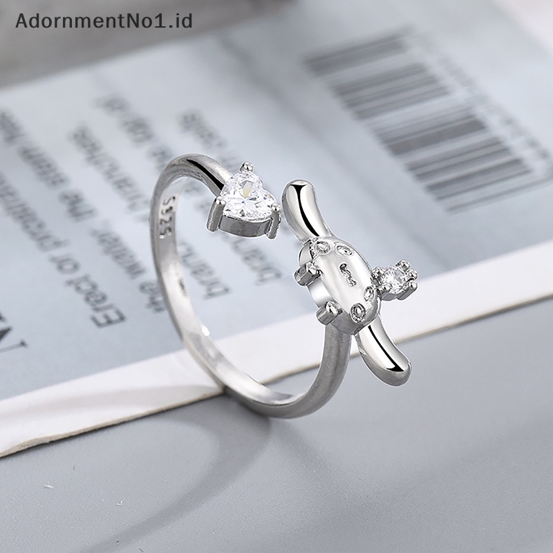 [AdornmentNo1] Manis telinga besar anjing cinta hati cincin berlian Fashion wanita pembukaan perhiasan jari Rings