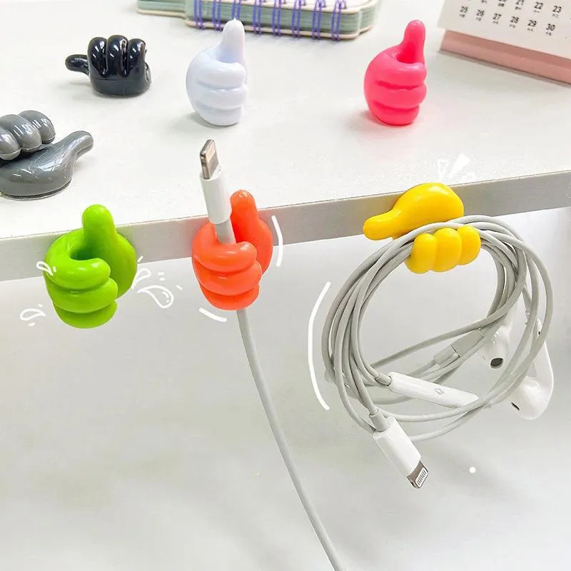 1/4/10 Pcs Random Colors Mini Thumb Shape Cable Manager/ Portable Self Adhesive Charging Cord Fixed Hook/ Home Computer Power Wire Storage Holder