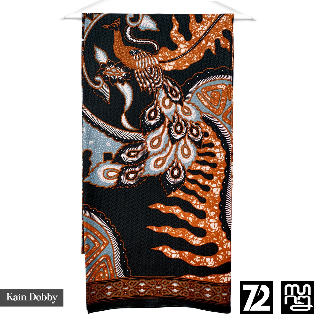 KAIN BATIK DOBBY Premium Motif Burung Merak Warna Hitam 723912 Cap 72