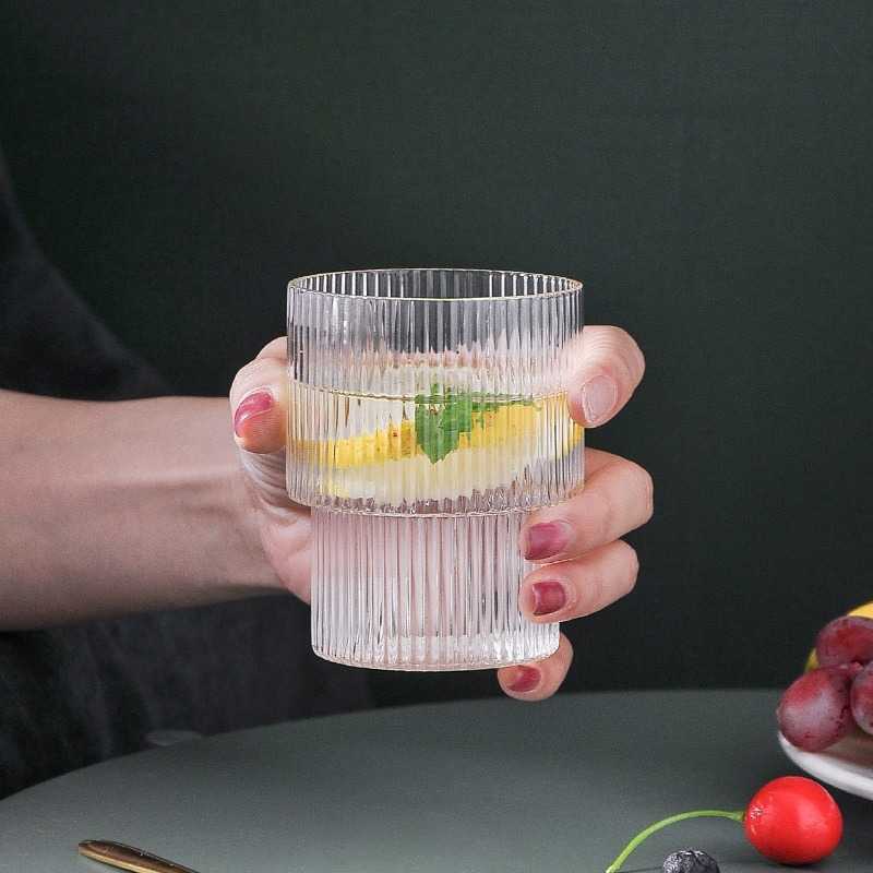 KEMORELA Gelas Cangkir Tea Coffee Mug Desain Stripe Origami