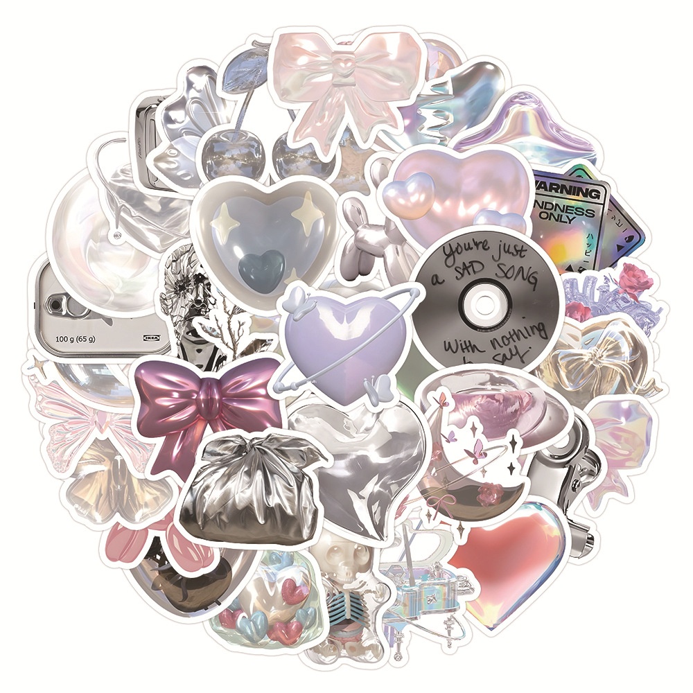 63pcs Stiker Ins Shiny Pink Silver Sticker Kecil Premium Pribadi DIY Hand Ledger Stiker Kecil