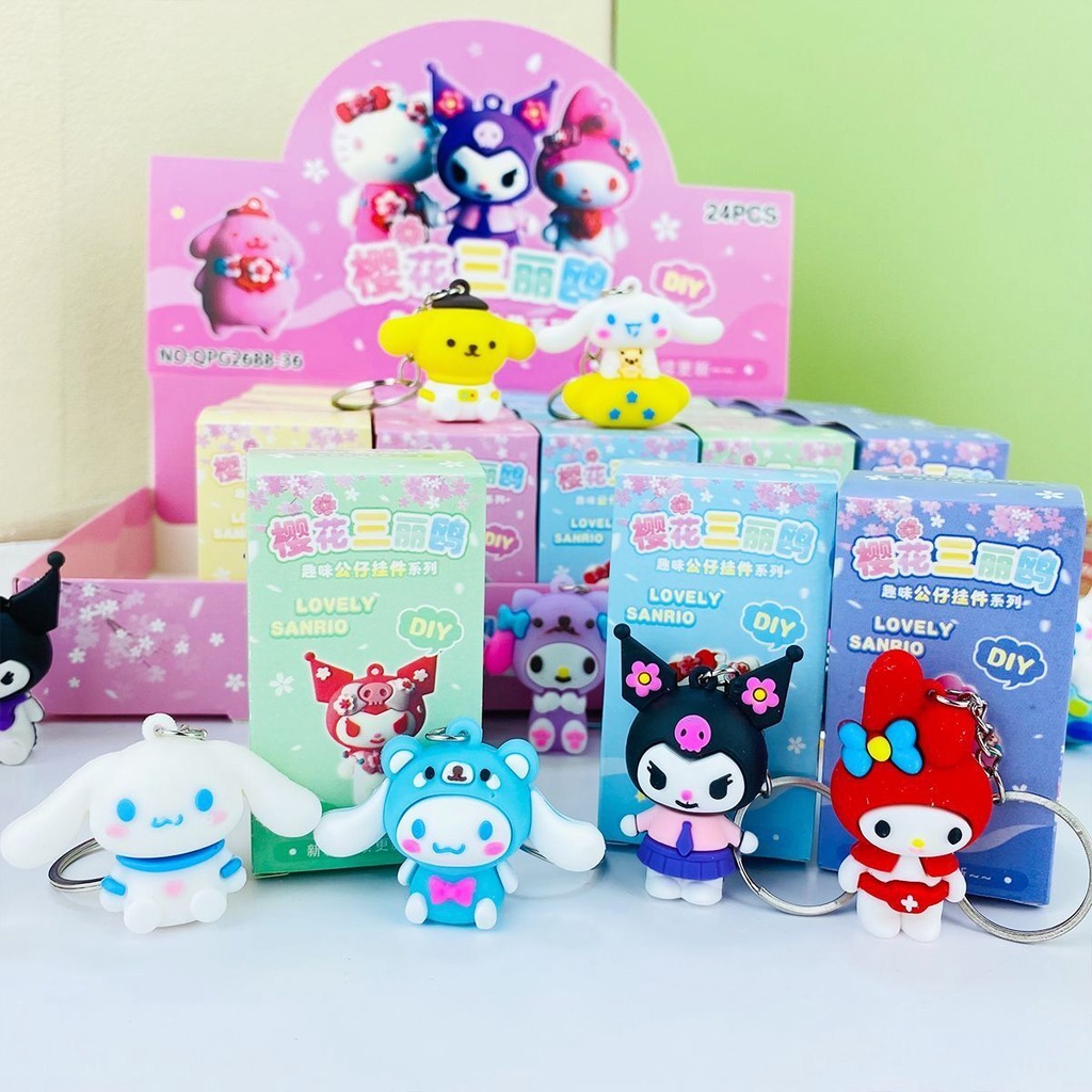 Sanrio Hello Kitty Kuromi Cinnamoroll Random Box Pendant Tempat Gantungan Kunci Gantungan Kunci Mobil Keyring Mainan Gantung Perhiasan