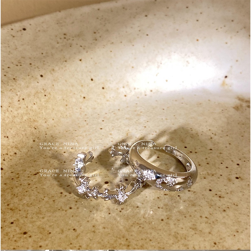 Ifyou 2pcs /Set Cincin Terbuka Zircon Set Cincin Silang Kristal Elegan Untuk Aksesoris Perhiasan Wanita