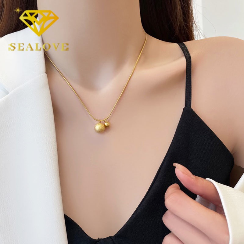 Kalung Titanium Bola Anti Karat Aesthetic Korea Cantik Emas 18K Aksesoris Wanita Perhiasan Fashion