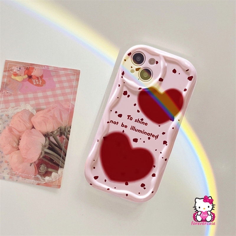 Simple English Shockproof Case Compatible For iPhone 7Plus 6 7 8 6s Plus 11 13 12 14 Pro Max XR XS X Max SE 2020 3D Wavy Curved Edge Red Love Heart Doodle Phone Soft Cover