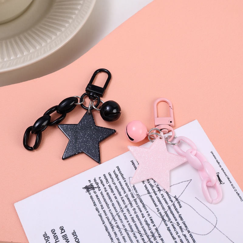 Ins Gaya Bintang Akrilik Liontin Gantungan Kunci/ Fashion Glitter Pentagram Key Ring/ Paduan Kreatif Bell Gantungan Kunci Headphone Kotak Aksesoris