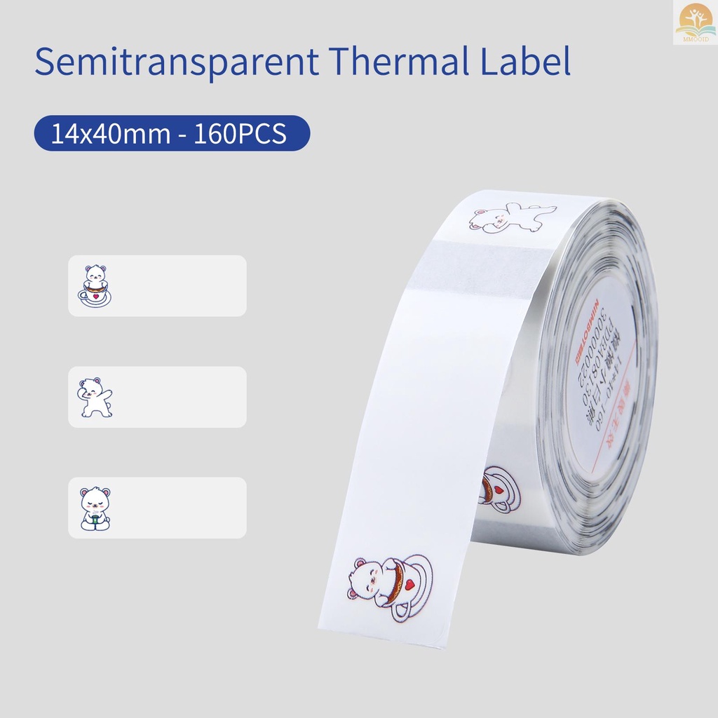 In Stock Niimbot Thermal Label Kertas Semitransparan Untuk D11/D110 /D101 Label Printer Barcode Harga Size Nama Label Kosong Tahan Air Tahan Sobek 14x40mm 160lembar/roll Untuk Rumah