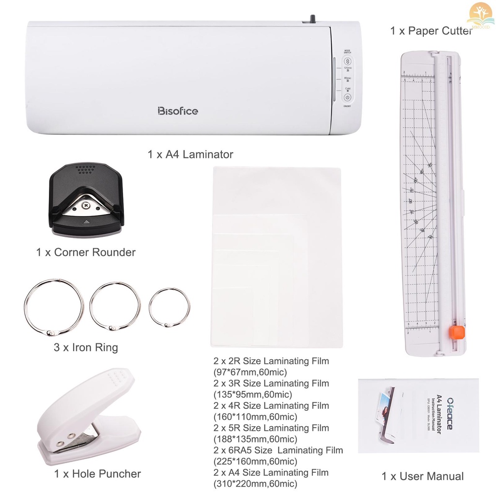 In Stock Bisofice SL988 Set Mesin Laminator Desktop Ukuran A4 6IN1 Laminasi Panas Dan Dingin Multifungsi 2 Sistem Rol Lebar 9inci Max Dengan Pemotong Kertas Trimmer Rounder Hole