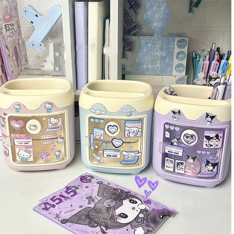 New Kotak Penyimpanan Alat Tulis Desktop HelloKitty Kuromi My Melody Dalek Kartun Desktop Kapasitas Besar Makeup Brush Organizer