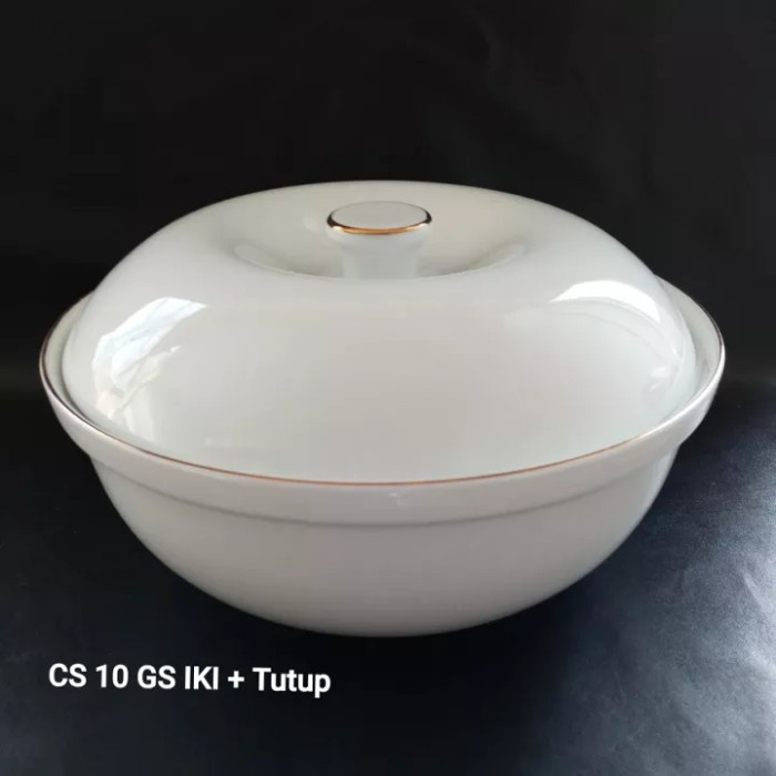 Mangkok Saji Keramik + Tutup ( 20.5 CM ) Lismas / Wadah Sayur + Tutup