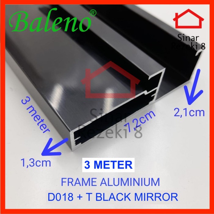 Frame Kaca Aluminium Hitam Mirror Profil Lis Lemari Bingkai FHD 130