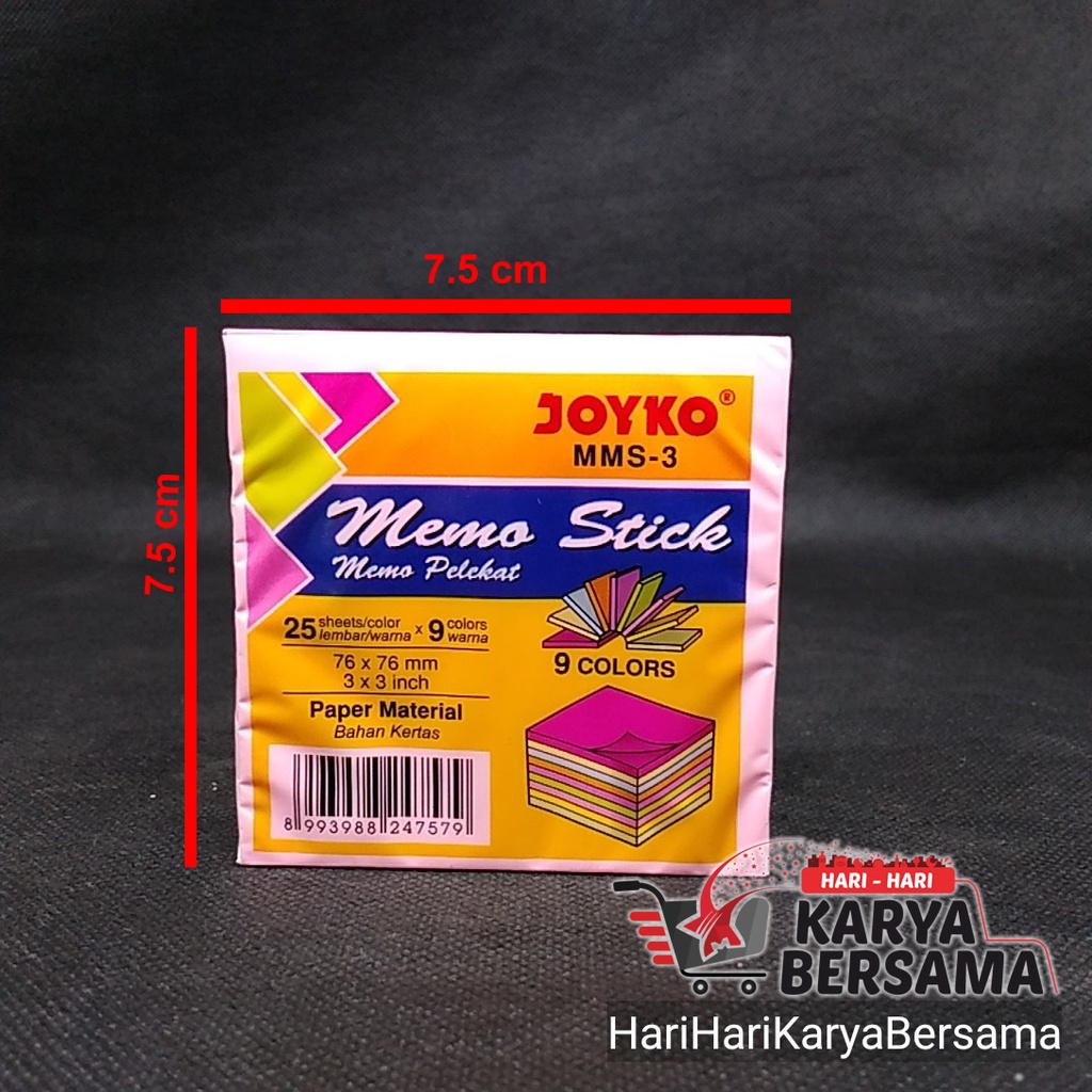 

JOYKO MEMO STICK MMS-3 MEMO PELEKAT ISI 25'S X 9 COLORS