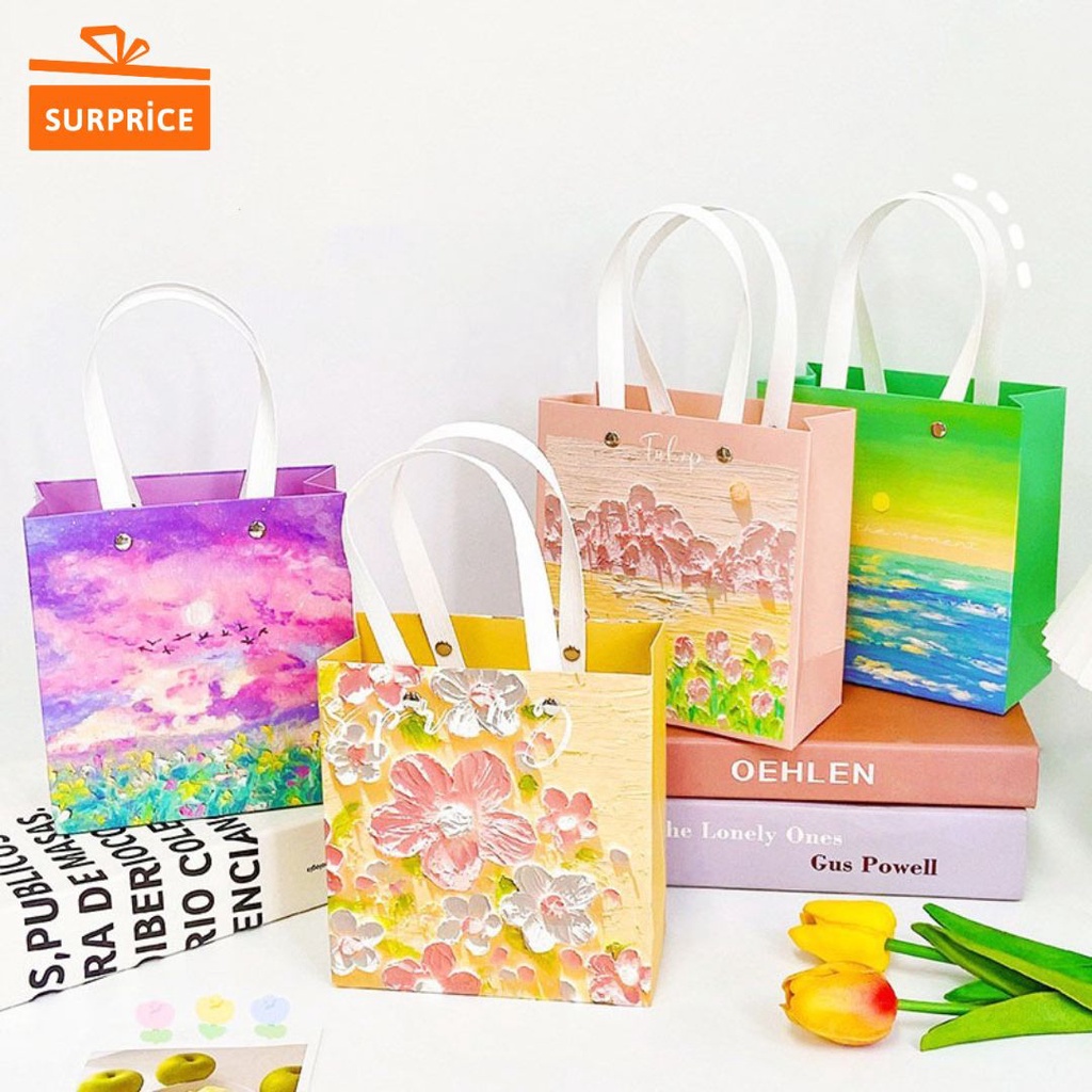 Surprice Paper Bag Tenteng Gambar Lukisan Beach Tali Wrap 22x24x10cm / Goodie Bag / Paperbag Tali / 